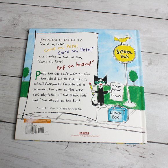 Pete the Cat Wheels on School Bus Hardcover Kids Picture Story Book - Picture 5 of 5